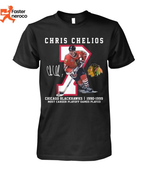Chris Chelios Chicago Blackhawks 1990-1999 Most Career Playoff Game Played Signature T-Shirt