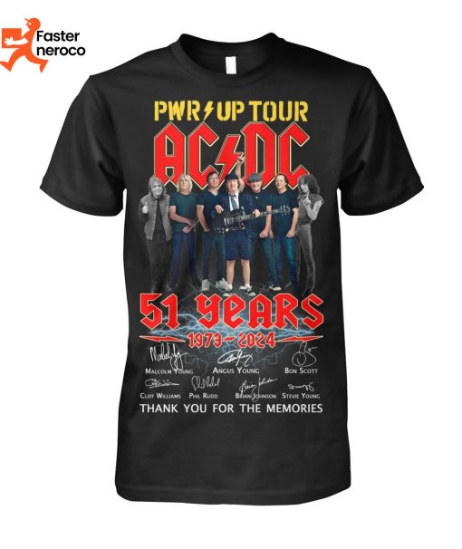 PWR UP Tour AC DC 51st  Anniversary 1973-2024 Signature Thank You For The Memories T-Shirt