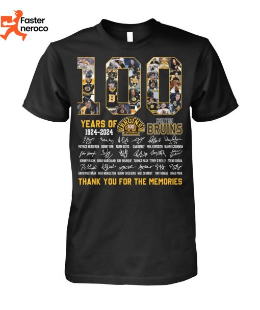 100 Years Of 1924-2024 Bostom Bruins Signature Thank You For The Memories T-Shirt