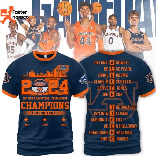 2024 Auburn Tigers SEC Men Basketball Tournament Champions 2024 3D T-Shirt