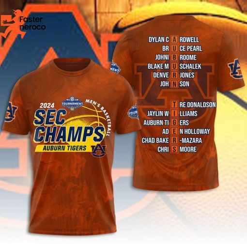 2024 SEC Champs Auburn Tigers Men Basketball 3D T-Shirt
