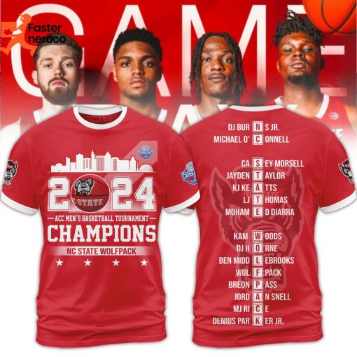 2024ACC Men Basketball Tournament Champions NC State Wolfpack 3D T-Shirt