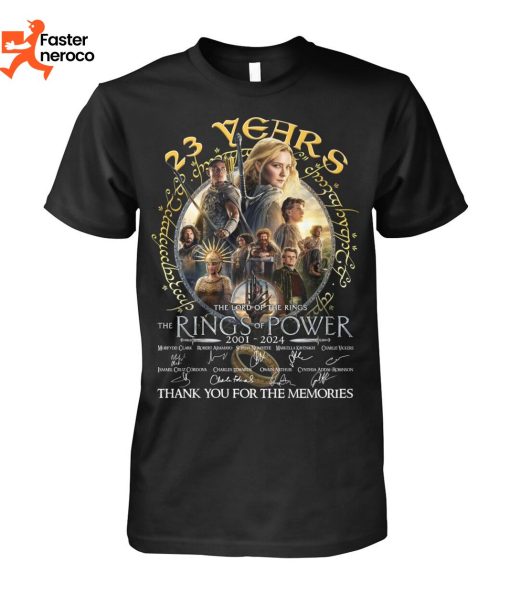 23 Years The Lord Of The Rings The Rings Of Power 2001-2024 Signature Thank You For The Memories T-Shirt