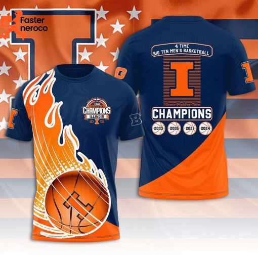 4 Time Big Ten Men Basketball Champions Illinois Fighting Illini 3D T-Shirt