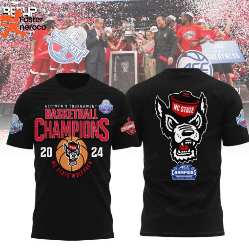 ACC Mens Tournament Basketball Champions 2024 NC State Wolfpack  3D T-Shirt