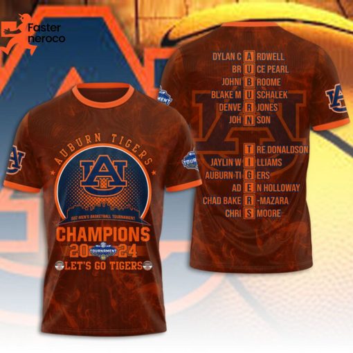 Auburn Tigers Men Basketball Champions 2024 Let Go Tigers 3D T-Shirt