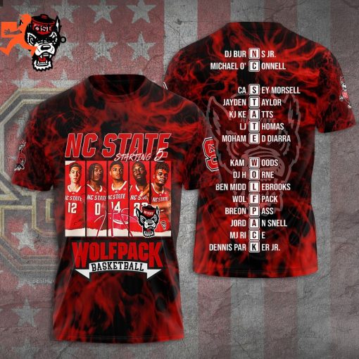 NC State Wolfpack Starting 5 Basketball 3D T-Shirt