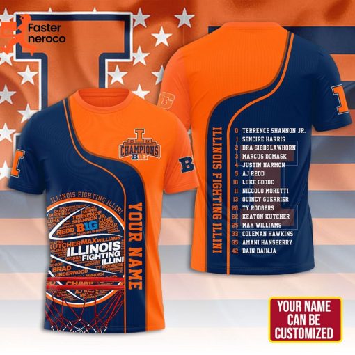 Personalized  Illinois Fighting Illini 2024 Big Champions 3D T-Shirt