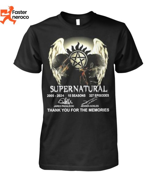 Supernatural 2005-2024 15 Seasons Jared Padalecki & Jensen Ackles Signature Thank You For The Memories T-Shirt
