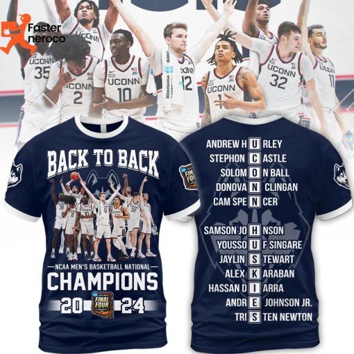 Back To Back NCAA Men Basketball National Champions UConn Huskies 3D T-Shirt