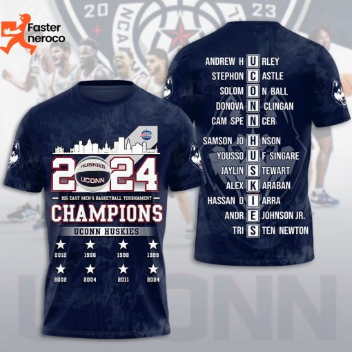 Big East Mens Basketball Tournament Champions UConn Huskies 2024 3D T-Shirt