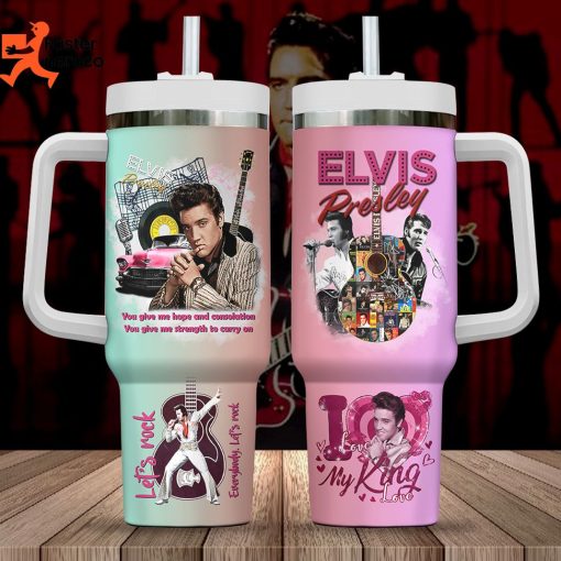 Elvis Presley I Love My King Lets Rock Tumbler With Handle And Straw