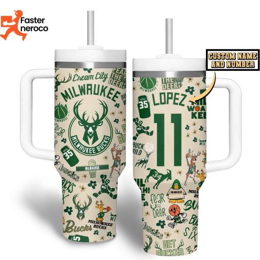 Milwaukee Bucks Fear The Deer Get Bucked Tumbler With Handle And Straw