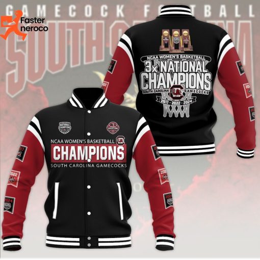 NCAA Women Basketball 3X National Champions 2024 South Carolina Gamecocks Baseball Jacket