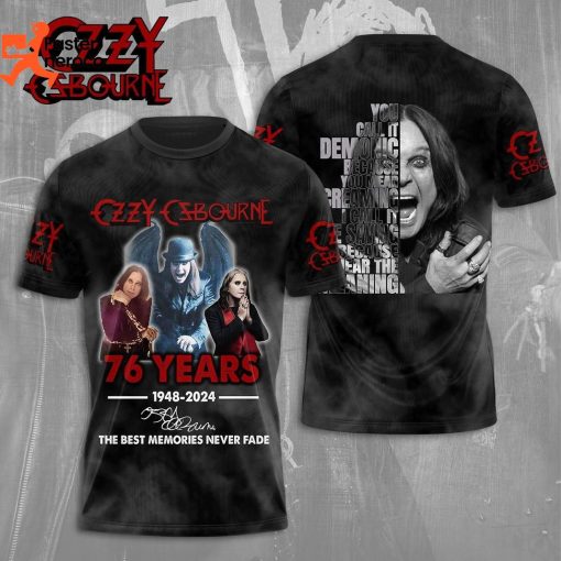 Ozzy Osbourne 76 Years 1948-2024 Siganture The Best Memories Never Fade 3D T-Shirt