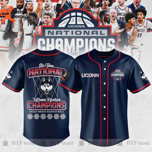 Six Time National UConn Huskies Champions NCAA Men Basketball Baseball Jersey