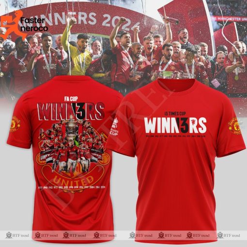 FA Cup Winners 2024 13 Times Manchester United  Red 3D T-Shirt