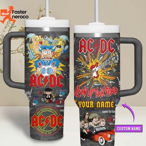 AC DC Blow Up Your Video Personalized Tumbler With Handle And Straw