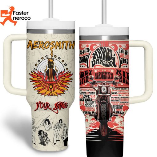 Aerosmith Harley Davidson Design Tumbler With Handle And Straw