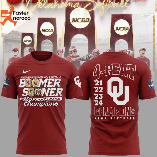 Four-Peat NCAA Softball Womens College World Series Champions Oklahoma Sooners Design 3D T-Shirt