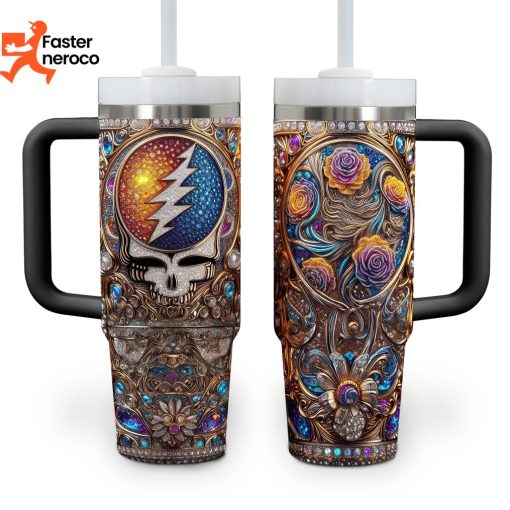 Grateful Dead Band Tumbler With Handle And Straw