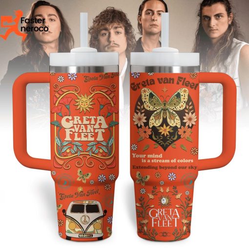 Greta Van Fleet Design Tumbler With Handle And Straw