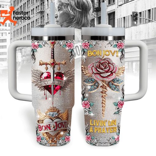 Livin On A Prayer Bon Jovi  Design Tumbler With Handle And Straw