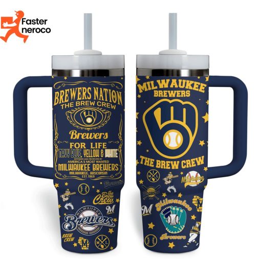 Milwaukee Brewers – The Brew Crew Design Tumbler With Handle And Straw