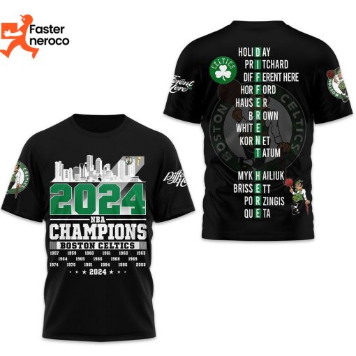 NBA 2024 Champions Boston Celtics Different Here Design 3D T-Shirt