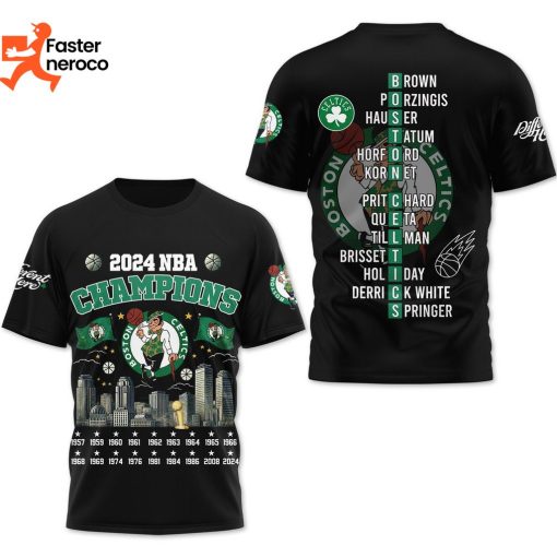 NBA Champions 2024 Boston Celtics Different Here Design Black 3D T-Shirt