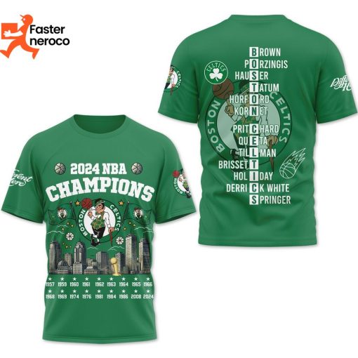 NBA Champions 2024 Boston Celtics Different Here Design Green 3D T-Shirt