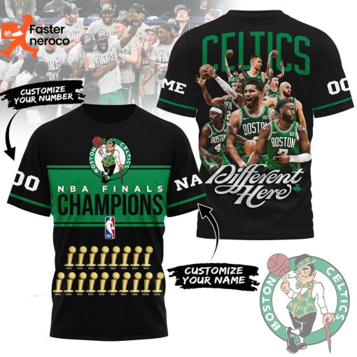 Personalized NBA 2024 Final Champions Boston Celtics Different Here Design 3D T-Shirt