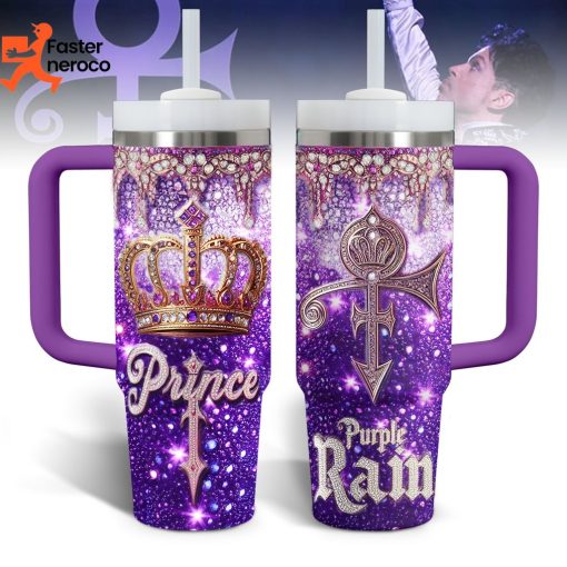 Rain Prince Purple Design Tumbler With Handle And Straw