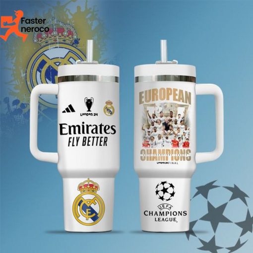 Real Madrid European Champions Special Design Tumbler With Handle And Straw