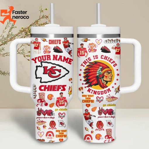 This Is Chiefs Kingdom Kansas City Chiefs Tumbler With Handle And Straw -White