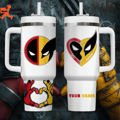 Deadpool & Wolverine Design White Tumbler With Handle And Straw