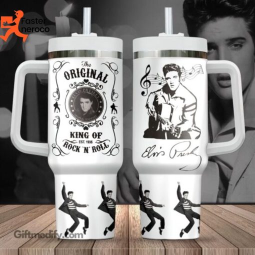 Elvis Presley Music King Of Rock N Roll Tumbler With Handle And Straw