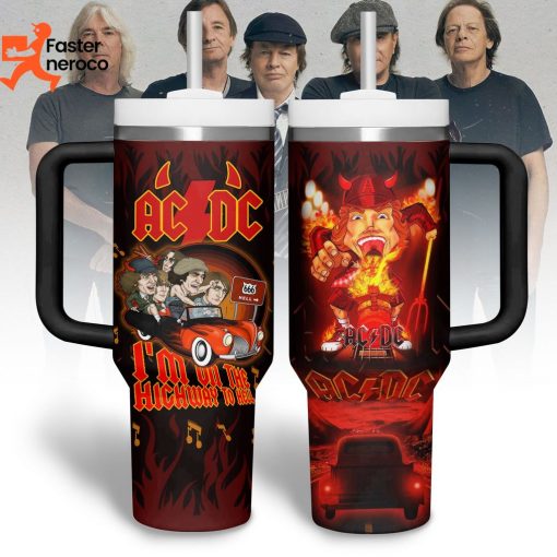 Im On The Highway To Hell AC DC Tumbler With Handle And Straw