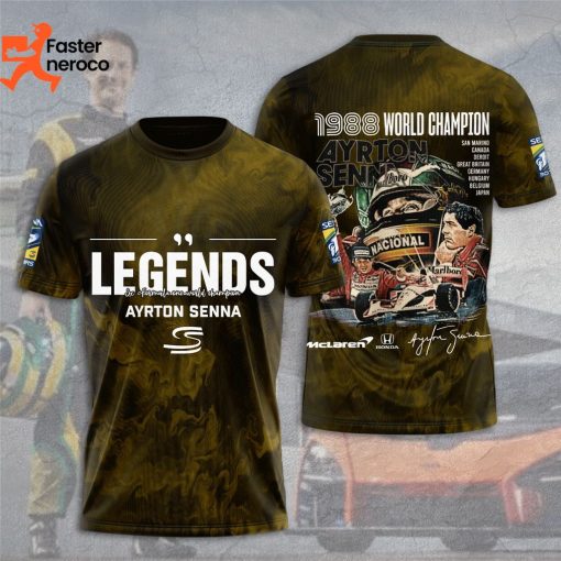 Legends Ayrton Senna 1988 World Champion Signature 3D T-Shirt