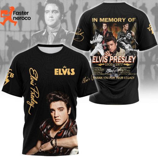 Elvis Presley In Memory Of 1935-1977 Signature Thank You For The Memories Design 3D T-Shirt