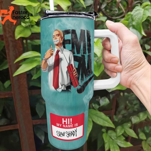 Eminem Hi My Name Is Slim Shady Design Tumbler With Handle And Straw