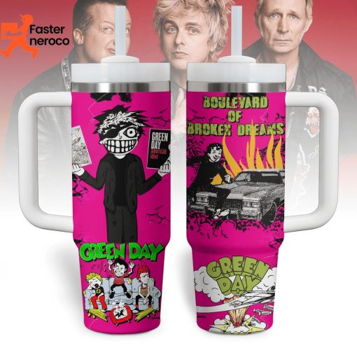 Green Day Boulevard Of Broken Dreams DesignTumbler With Handle And Straw