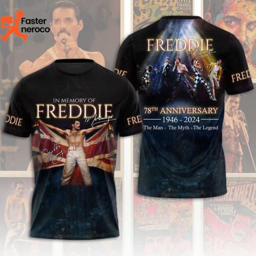 In Memory Of Freddie Mercury 78th Anniversary 1946-2024 The Man – The Myth – The Legend Design 3D T-Shirt