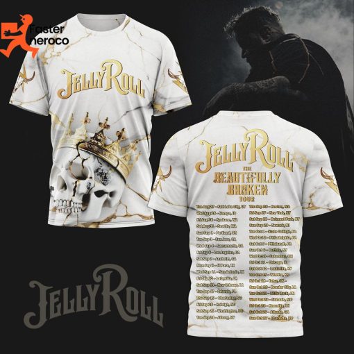 Jelly Roll The Beautifully Broken Tour 2024 White Design 3D T-Shirt