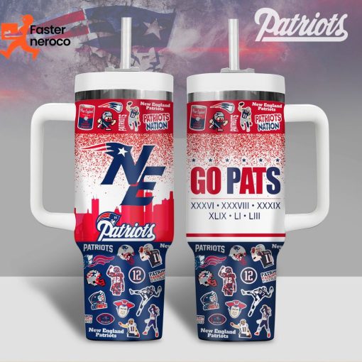 New England Patriots Go Pats Design Tumbler With Handle And Straw