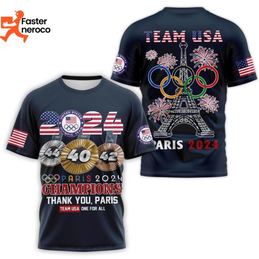 Team USA 2024 Paris Champions Thank You Design 3D T-Shirt