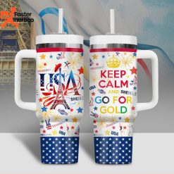 Team USA Keep Calm And Go For Gold DesignTumbler With Handle And Straw