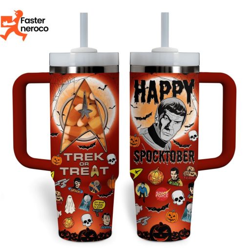 Trek Or Treat Happy Spocktober Design Tumbler With Handle And Straw