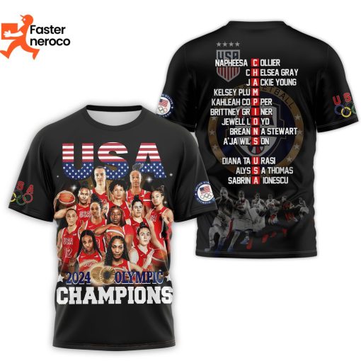 USA Women Basketball Champions 3D T-Shirt – Black